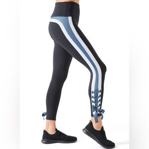 Urban Savage Black Blue White Striped Bow Tie Leggings